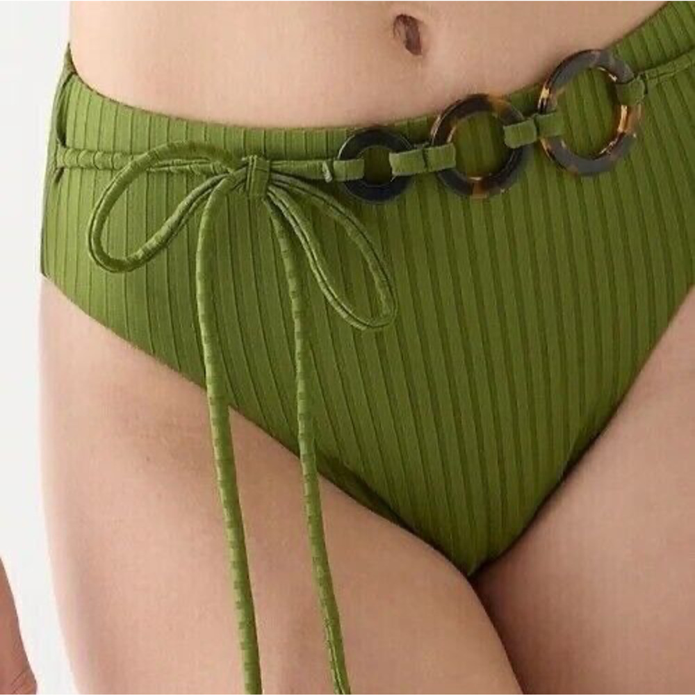 J. Crew Wide Rib High Rise Bikini Bottom Women's Small Canteen Green NWT BH490